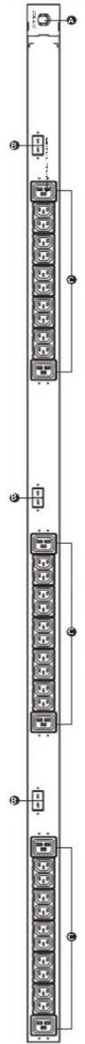 Technical diagram showing a vertical assembly with labeled components and connection points A, B, C.