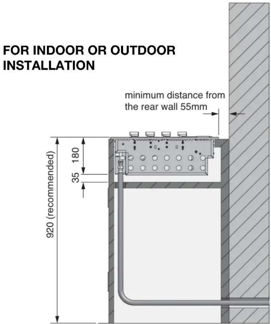 FOR INDOOR OR OUTDOOR INSTALLATION minimum distance from the rear wall 55mm 920 (recommended) 180 35
