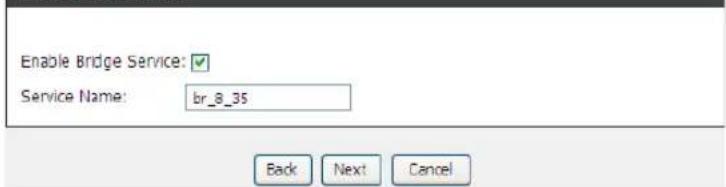 Enable Bridge Service: Service Name: br_8_35 Back Next Cancel