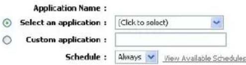 Application Name : Select an application : (Click to select) Custom application : Schedule : Always View Available Schedules