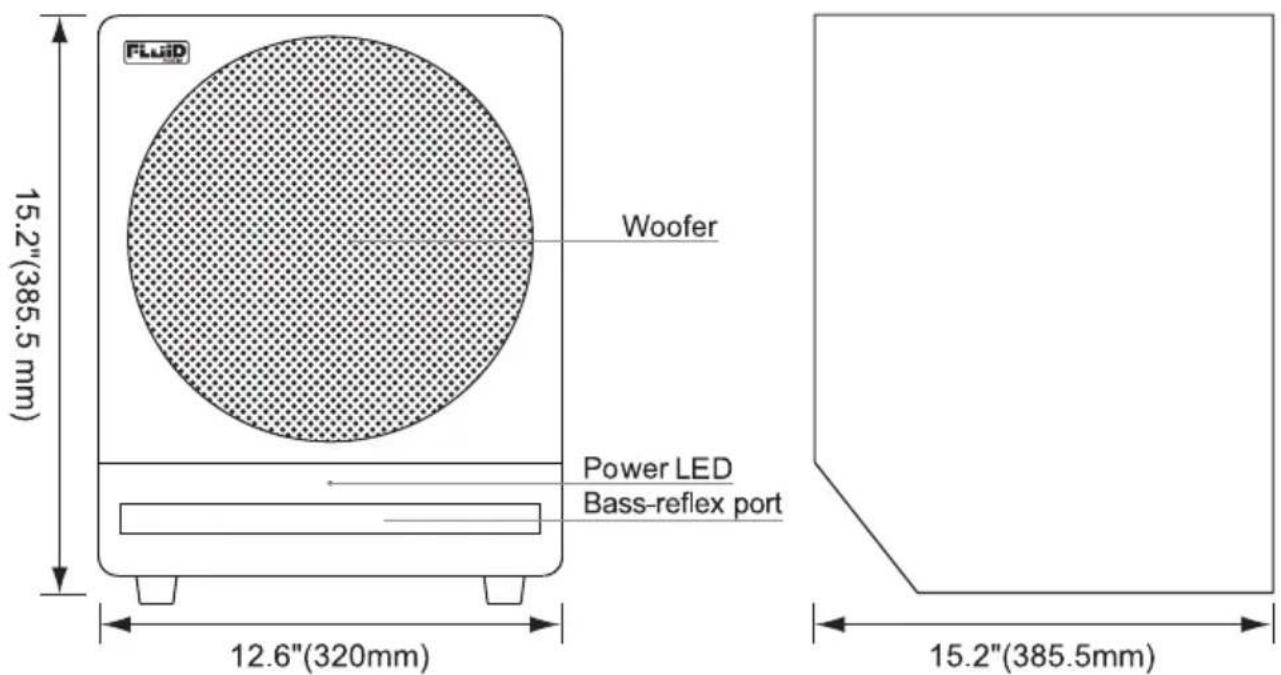 Fluid 15.2"(385.5 mm) Woofer Power LED Bass-reflex port 12.6"(320mm) 15.2"(385.5mm)