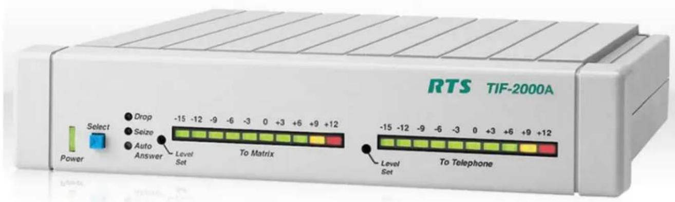 RTS TIF-2000A Power Select Drop -15 -12 -9 -6 -3 0 +3 +6 +9 +12 Auto Answer Level Set To Matrix Level Set To Telephone -15 -12 -9 -6 -3 0 +3 +6 +9 +12