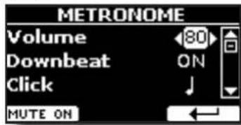 METRONOME Volume 80 Downbeat ON Click ↓ MUTE ON ←