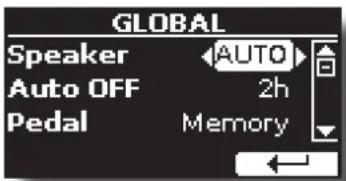 GLOBAL Speaker AUTO Auto OFF 2h Pedal Memory