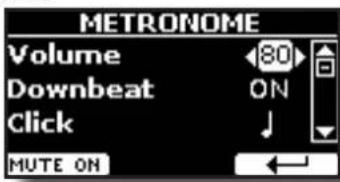 METRONOME Volume 80 Downbeat ON Click ↓ MUTE ON ←