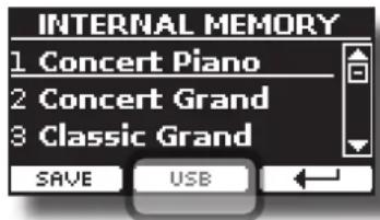 INTERNAL MEMORY 1 Concert Piano 2 Concert Grand 3 Classic Grand SAVE USB