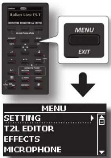 Italian Live PLT MENU EXIT MEN SETTING T2L EDITOR EFFECTS MICROPHONE