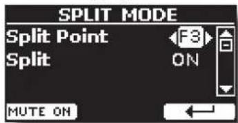 SPLIT MODE Split Point Split F3 ON MUTE ON