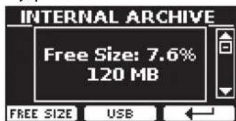 INTERNAL ARCHIVE Free Size: 7.6% 120 MB FREE SIZE USB