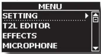 MENU SETTING T2L EDITOR EFFECTS MICROPHONE
