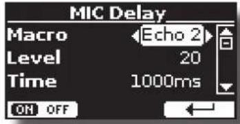 MIC Delay Macro Echo 2 Level 20 Time 1000ms ON OFF