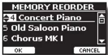 MEMORY REORDER 4 Concert Piano 5 Old Saloon Piano 6 Chorus MK I OK CANCEL