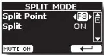 SPLIT MODE Split Point Split F3 ON MUTE ON