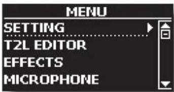 MENU SETTING T2L EDITOR EFFECTS MICROPHONE