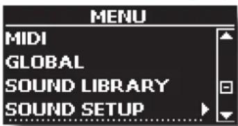 MENU MIDI GLOBAL SOUND LIBRARY SOUND SETUP
