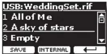 USB: WeddingSet.tif 1 All of Me 2 Asky of stars 3 Empty SAVE INTERNAL