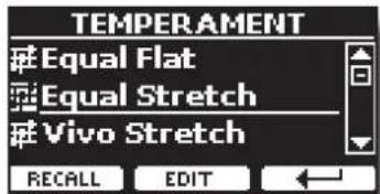TEMPERAMENT Equal Flat Equal Stretch Vivo Stretch RECALL EDIT