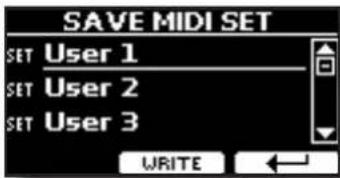 SAVE MIDI SET SET User 1 SET User 2 SET User 3 WRITE ←