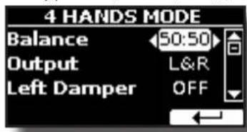 4 HANDS MODE Balance 50:50 Output L&R Left Damper OFF