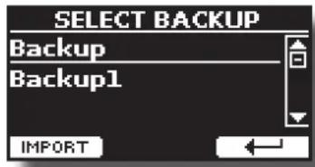 SELECT BACKUP Backup Backup1 IMPORT