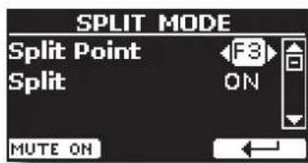 SPLIT MODE Split Point Split F3 ON MUTE ON