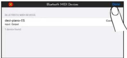 Bluetooth MIDI Devices Done BLLETOOTH MIDI DEVICES dexi-piano-E5 Input / Output T device found