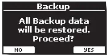 Backup All Backup data will be restored. Proceed? NO YES