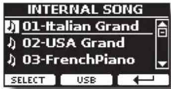 INTERNAL SONG 01-Italian Grand 02-USA Grand 03-FrenchPiano SELECT USE