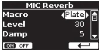 MIC Reverb Macro Plate Level 30 Damp 5 ON OFF