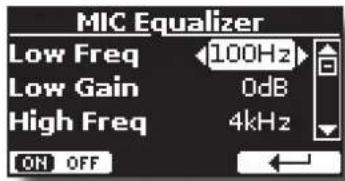 MIC Equalizer Low Freq 100Hz Low Gain 0dB High Freq 4kHz ON OFF