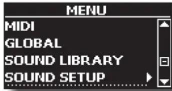 MENU MIDI GLOBAL SOUND LIBRARY SOUND SETUP