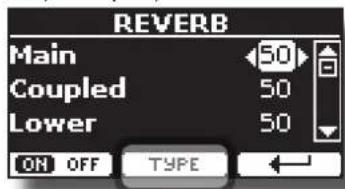 REVERB Main 50 Coupled 50 Lower 50 ON OFF TYPE ←
