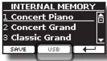 INTERNAL MEMORY 1 Concert Piano 2 Concert Grand 3 Classic Grand SAVE USB ←