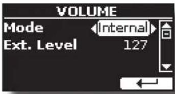 VOLUME Mode Internal Ext. Level 127