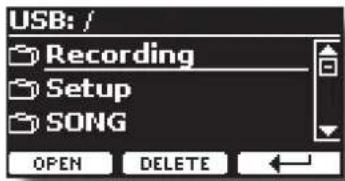 USB: / Recording Setup SONG OPEN DELETE