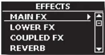 EFFECTS MAIN FX LOWER FX COUPLED FX REVERB