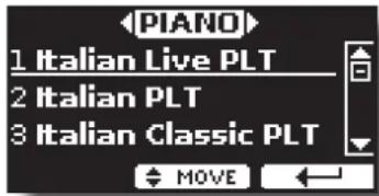 PIANO 1 Italian Live PLT 2 Italian PLT 3 Italian Classic PLT MOVE ←