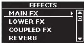 EFFECTS MAIN FX LOWER FX COUPLED FX REVERB