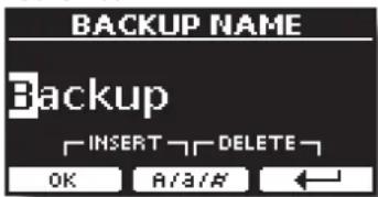 BACKUP NAME Backup INSERT DELETE OK A/A/# ←