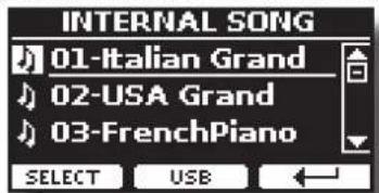 INTERNAL SONG 01-Italian Grand 02-USA Grand 03-FrenchPiano SELECT USB