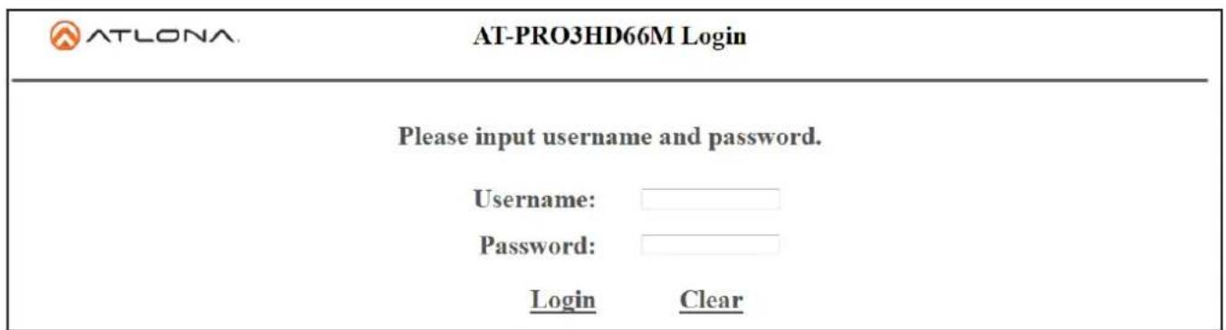 ATLONA. AT-PRO3HD66M Login Please input username and password. Username: ________ Password: ________ Login Clear
