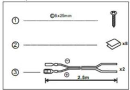 ① 8 x 25mm ② x8 ③ 4 x2 2.5m