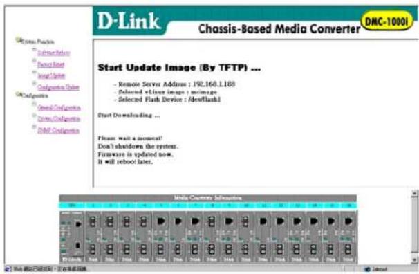 D-Link Chassis-Based Media Converter DMC-1000I Start Update Image (By TFTP) ... - Remote Server Address: 192.168.1.188 - Selected