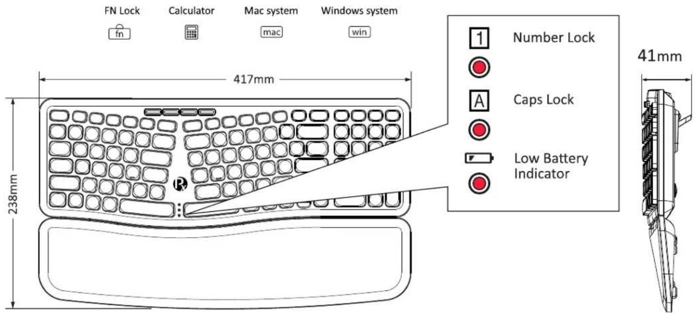 FN Lock Calculator Mac system Windows system fn mac win 417mm 238mm Number Lock Caps Lock Low Battery Indicator 41mm