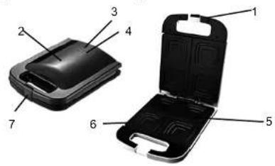 Diagram of a black plastic device with numbered parts labeled 1 through 7