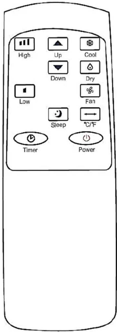 High Up Cool Down Dry Low Fan Sleep °C/F Timer Power
