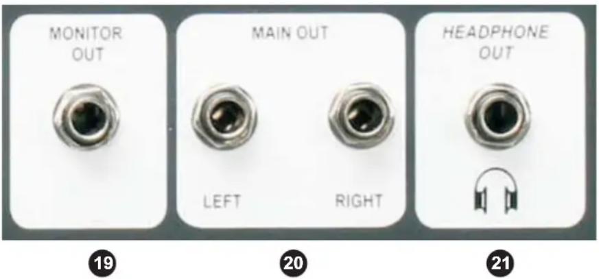 MONITOR OUT MAIN OUT LEFT RIGHT HEADPHONE OUT 19 20 21
