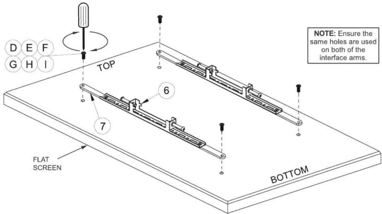 D E F G H I TOP 6 7 BOTTOM FLAT SCREEN NOTE: Ensure the same holes are used on both of the interface arms.