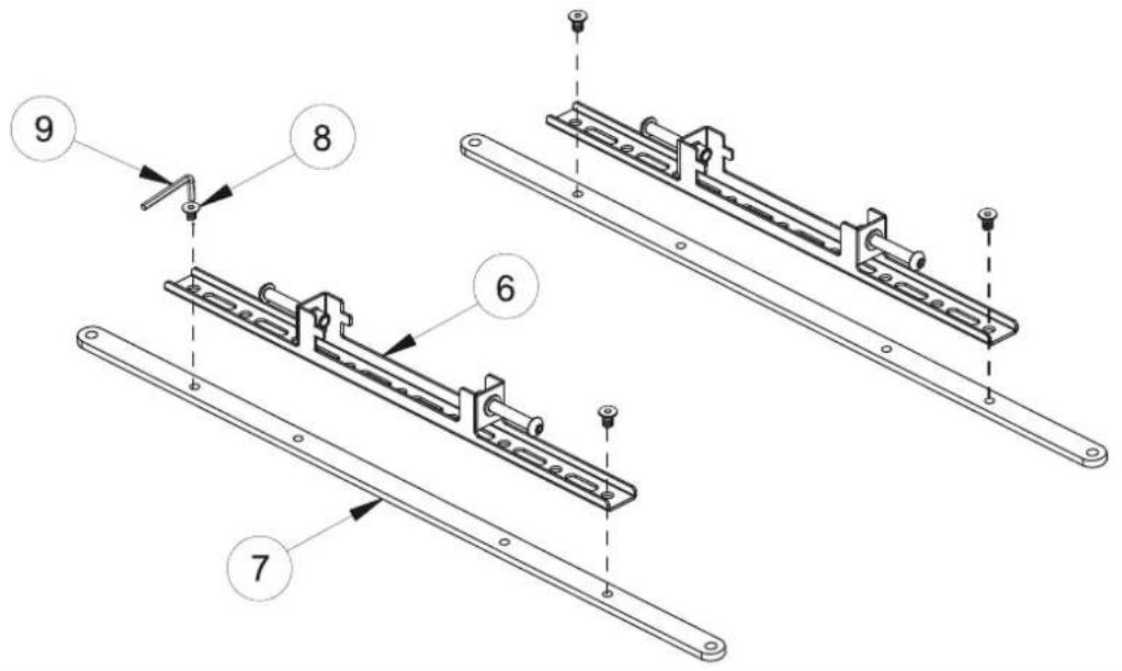 Technical diagram showing nine numbered mechanical assembly steps with labeled components