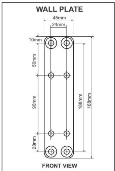 WALL PLATE 45mm 24mm 10mm 50mm 90mm 28mm 188mm 168mm FRONT VIEW